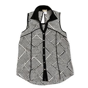 Michel Sleeveless Geometric Pattern Blouse Women’s Large Black White